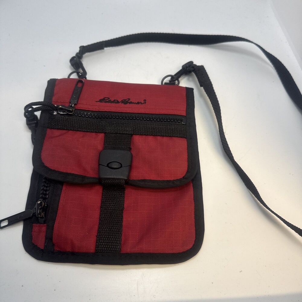 Eddie Bauer Nylon Red Crossbody Travel Wallet/Purse Organizer Unisex EUC